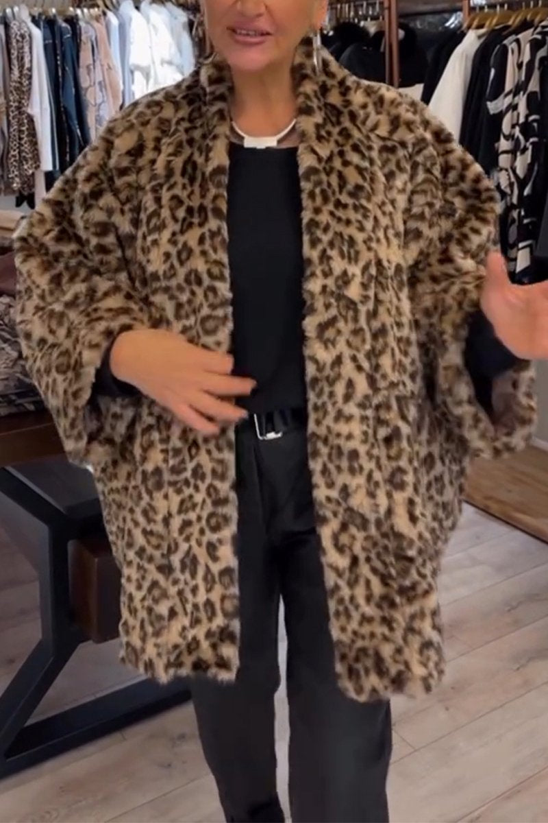 Women's Casual Leopard Print Loose Fur Coat