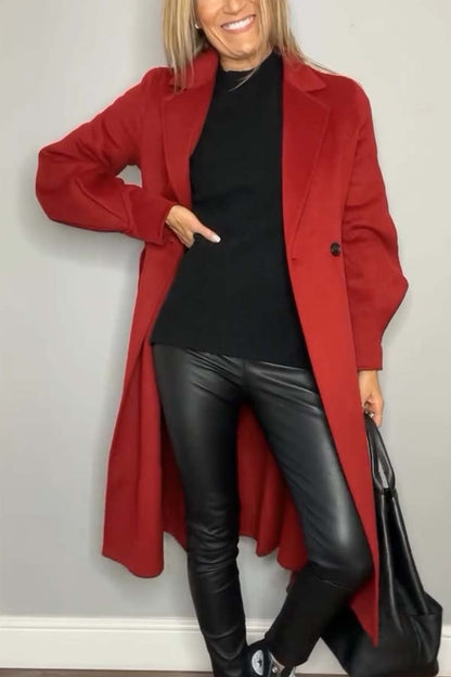 Women's casual solid color lapel coat Red