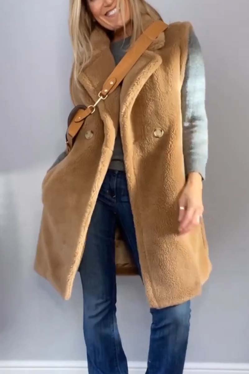 Women's casual lambswool sleeveless coat Khaki