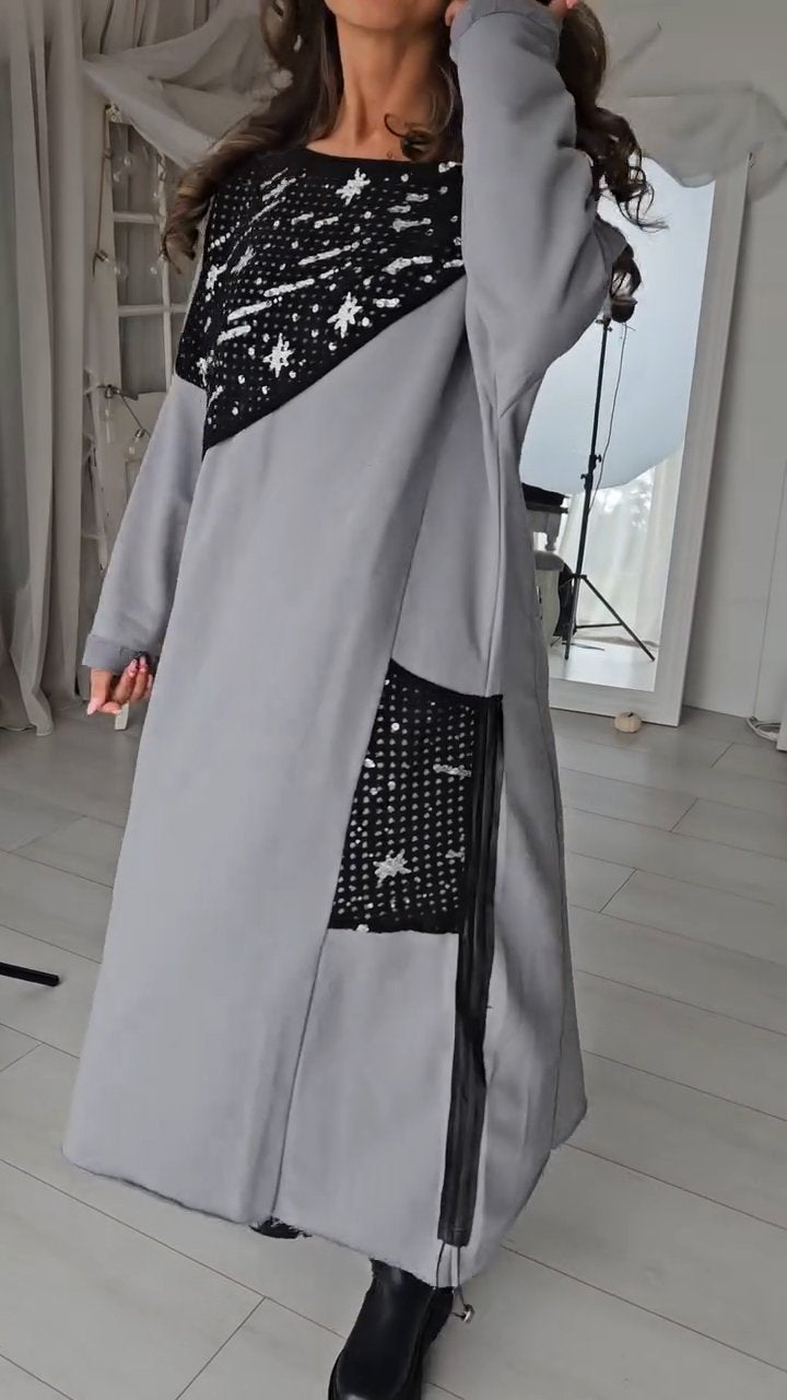 Women's Off-shoulder Long Sleeve Patchwork Dress