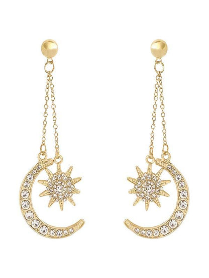 Six Pointed Star Moon Earrings Gold one-size