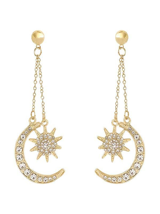 Six Pointed Star Moon Earrings Gold one-size