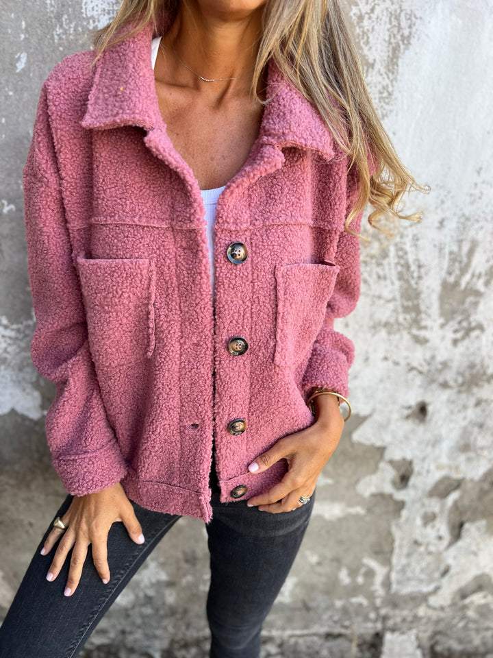 Lapel Single-breasted Lambswool Coat pink