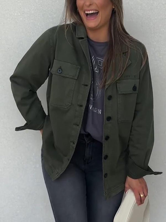 Women's Casual Lapel Single-breasted Jacket dark green