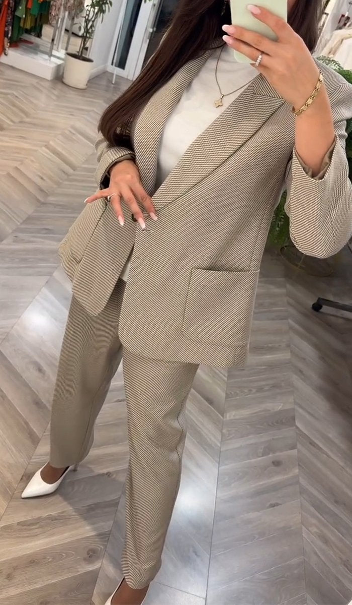 Women's Casual Lapel Twill Suit Two-piece Suit apricot