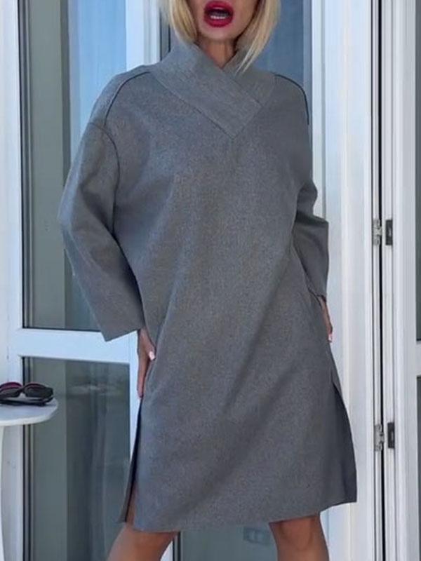 Women's Long Sleeve Slit Dress grey