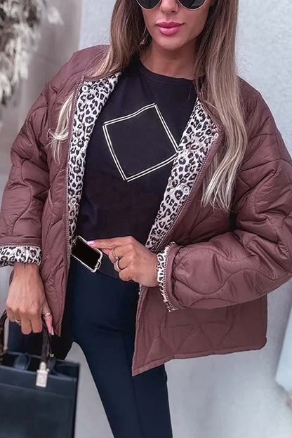 Women's leopard print patchwork jacket Brown