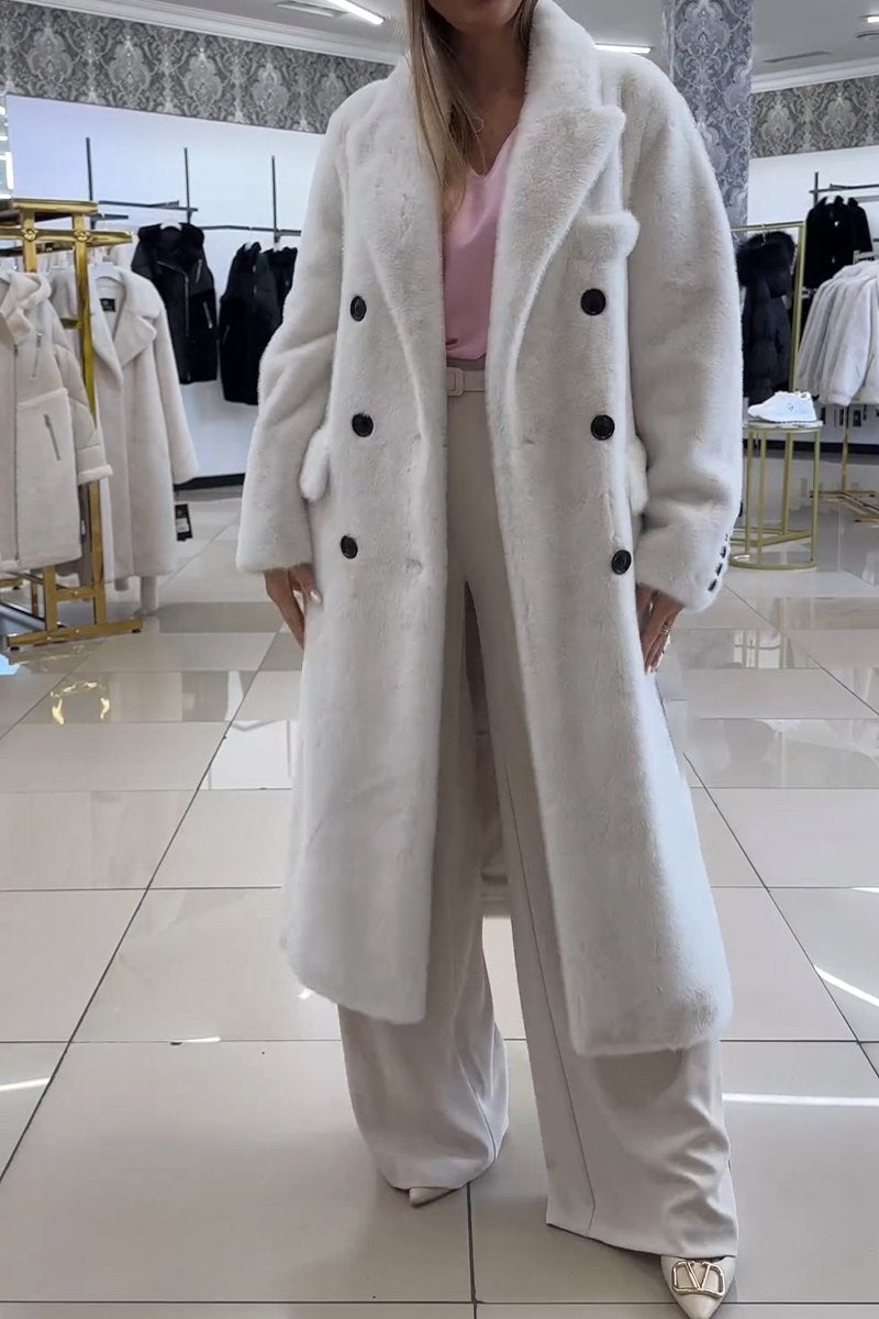 Women's Casual Lapel Long Wool Coat white