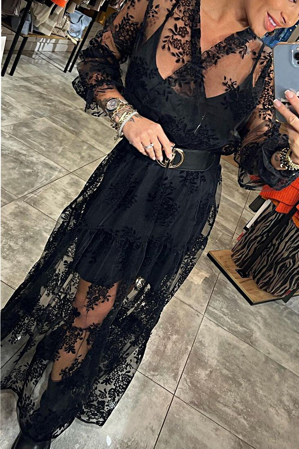 Women's Lace Hollow Casual Dress Two-piece Set