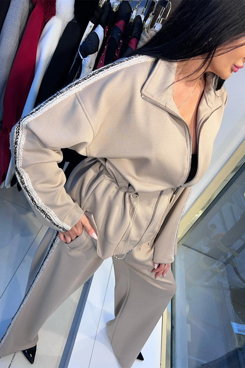 Women's Casual Lapel Zipper Two-piece Suit