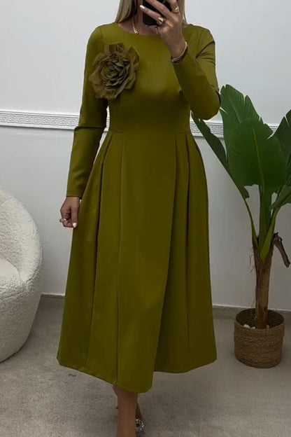 Women's Solid Color Round Neck Dress green