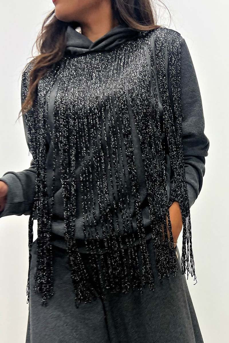 Women's casual fringed hooded sweatshirt and pants set