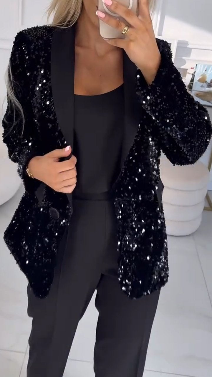 Women's Sequined Lapel Suit Jacket