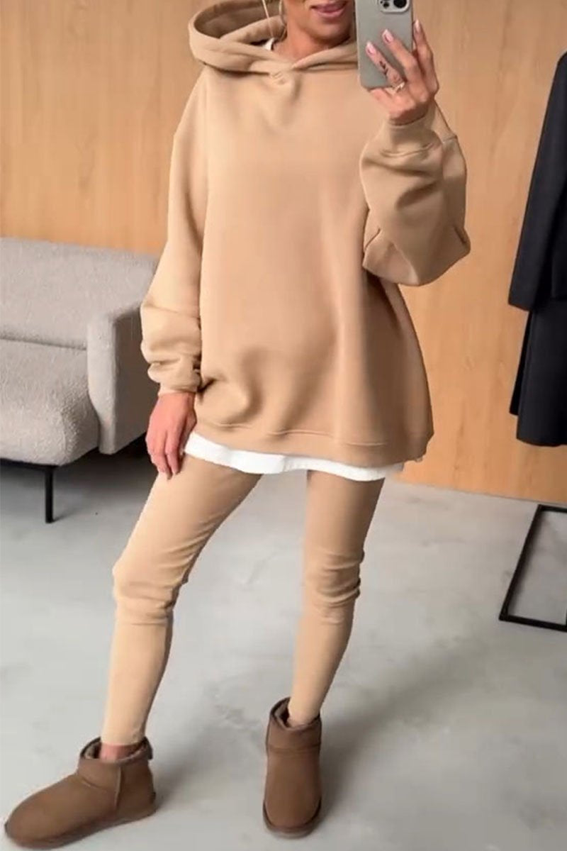 Women's Solid Color Hoodies and Trousers Two-piece Set