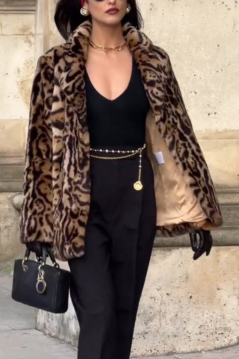 Women's Lapel Leopard Fur Coat