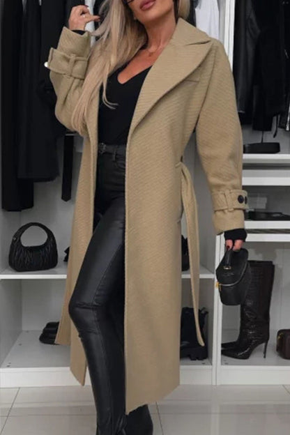 Women's Solid Color Lapel Long Coat