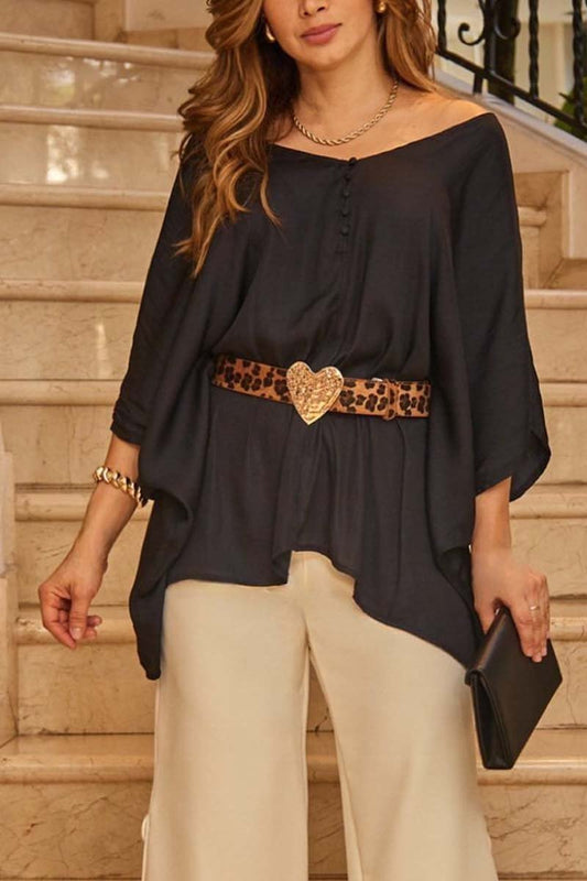 Women's Casual Loose Dolman Sleeve Top Dark Blue