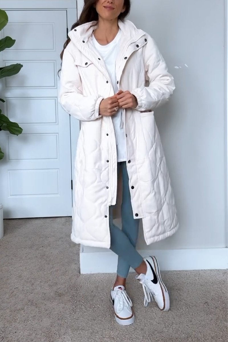 Women's Casual Hooded Single-breasted Long Cotton Coat