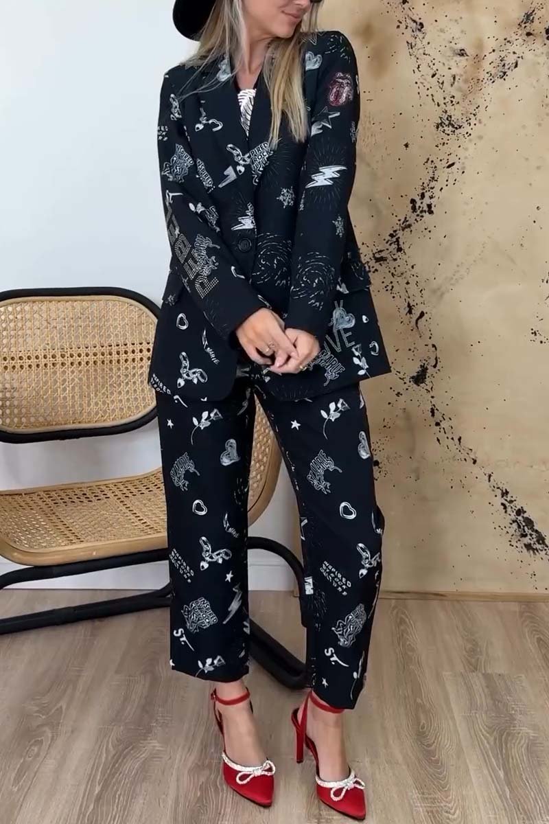 Women's Fashion Printed Suit Two Piece Set