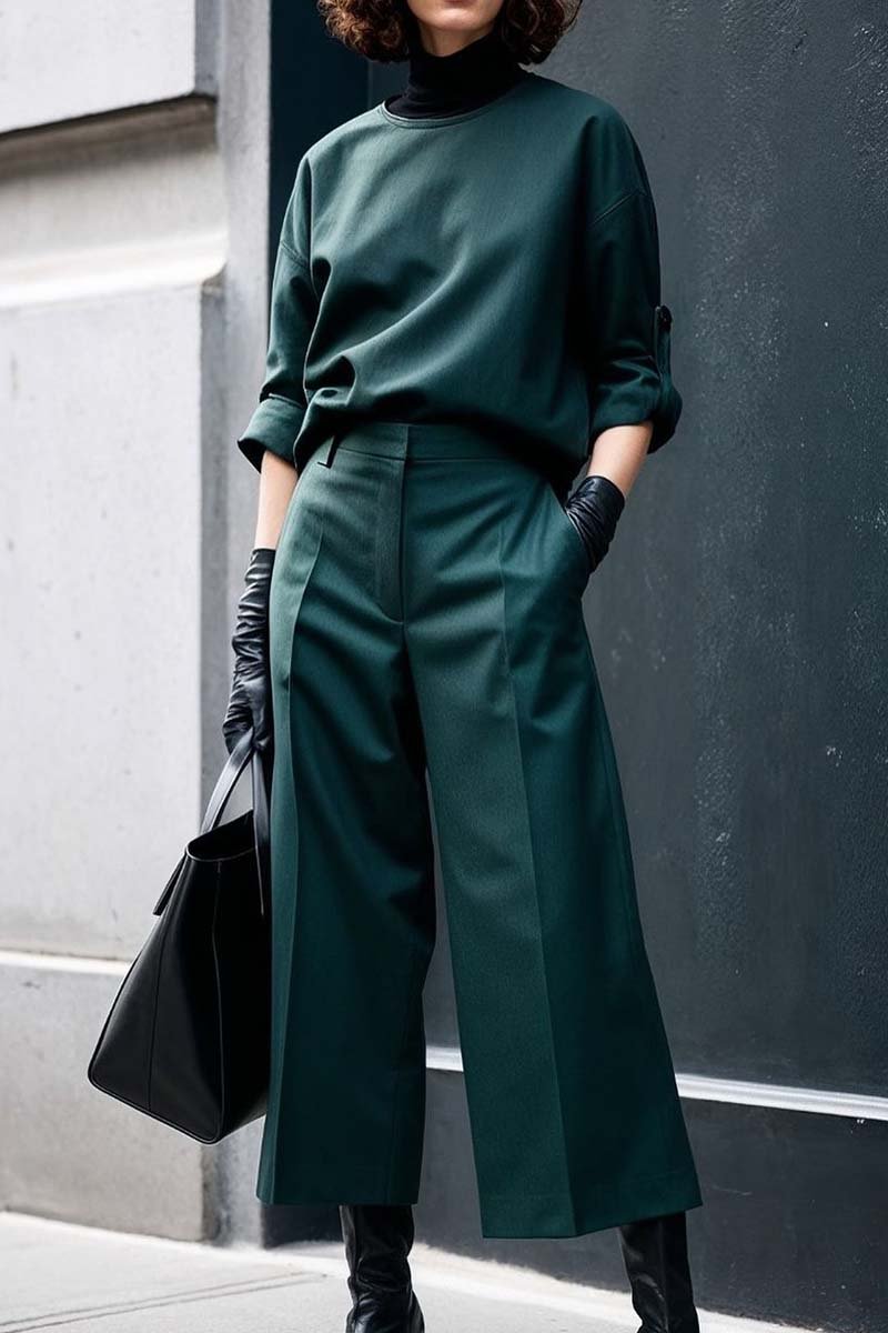 Women's casual solid color simple suit Dark Green