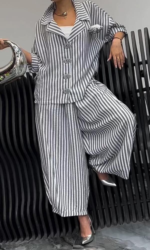 Women's Comfortable Striped Top And Pants Two-Piece Set