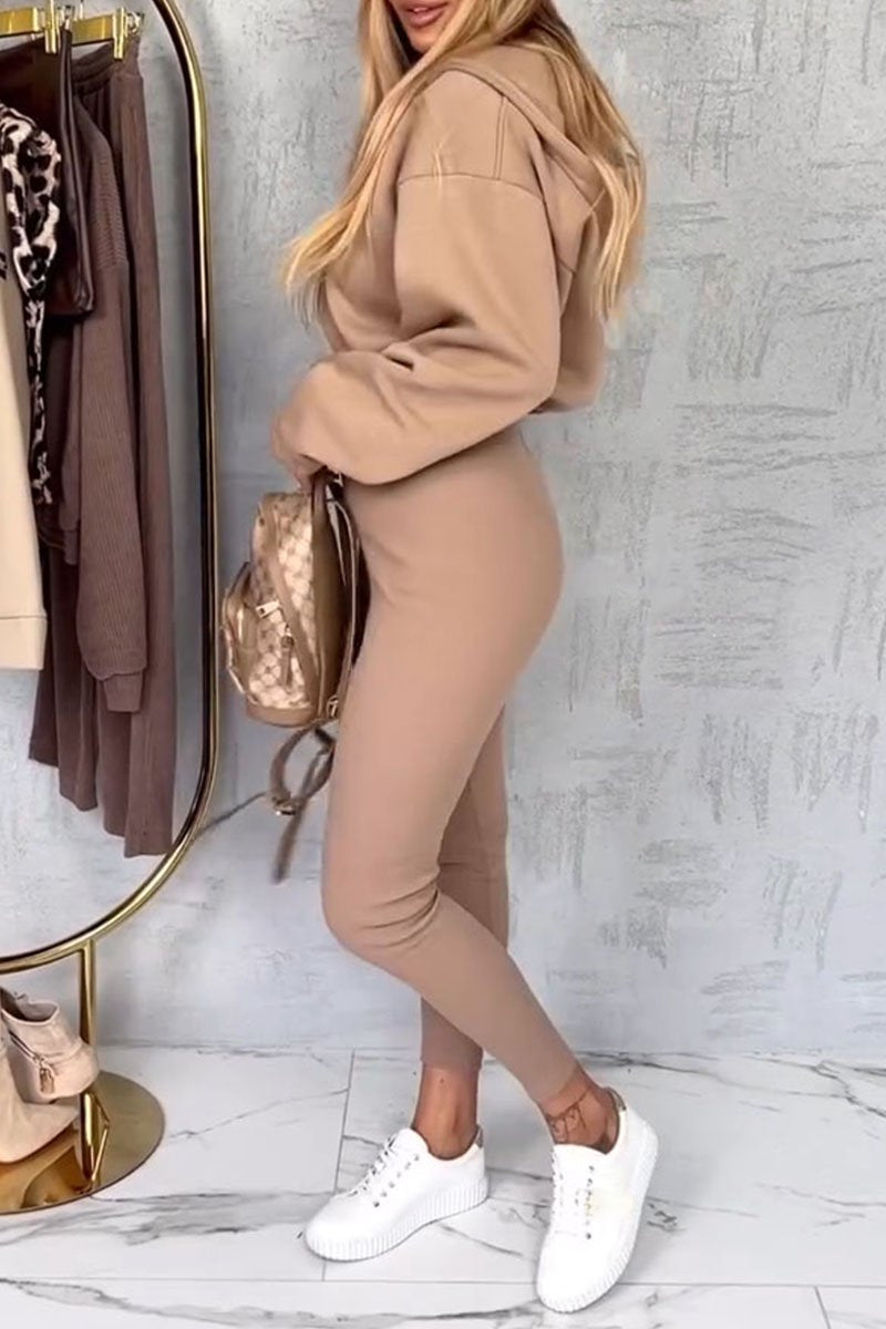 Women's Solid Color Hoodies and Trousers Two-piece Set