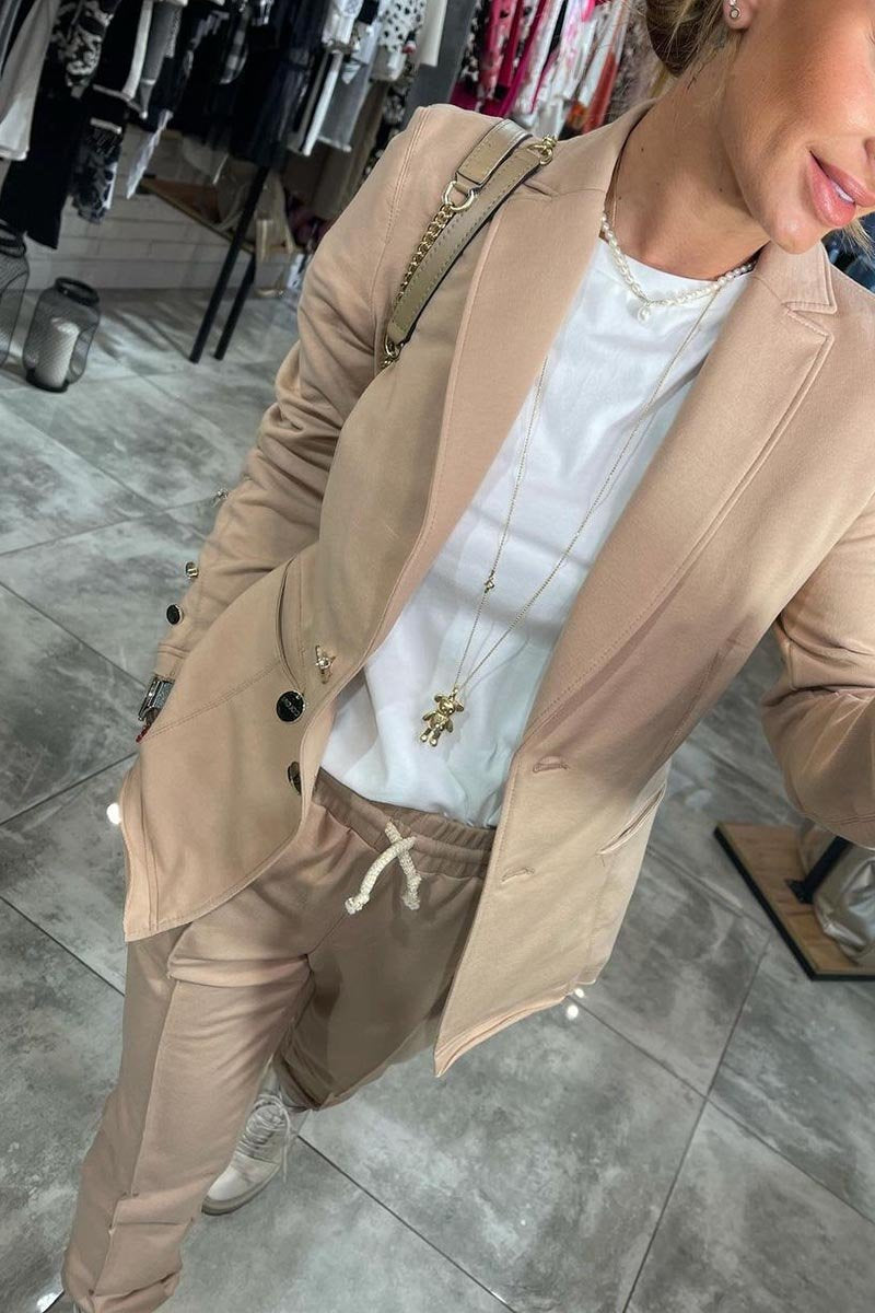 Women's Lapel Long Sleeve Button Design Casual Suit