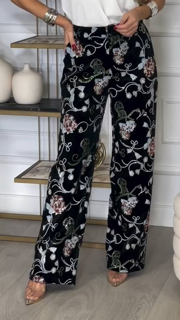 Women's Printed Trousers black