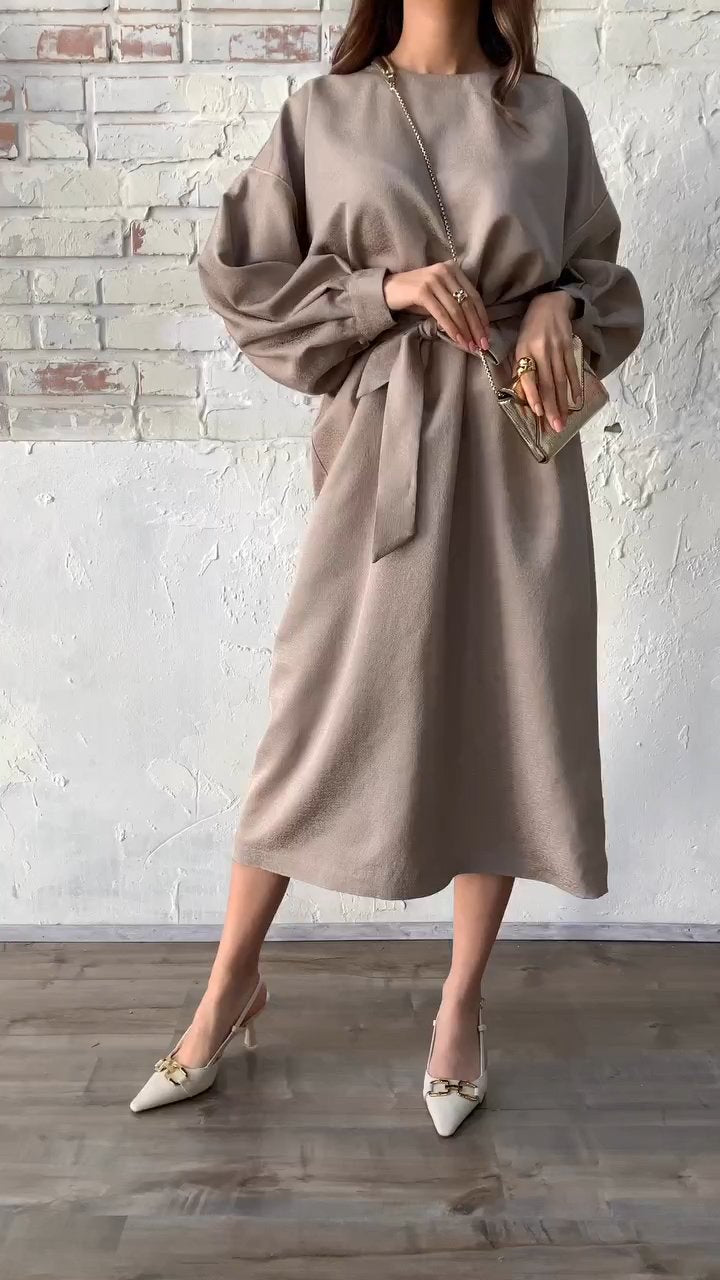 Women's Crew Neck Long Dress apricot