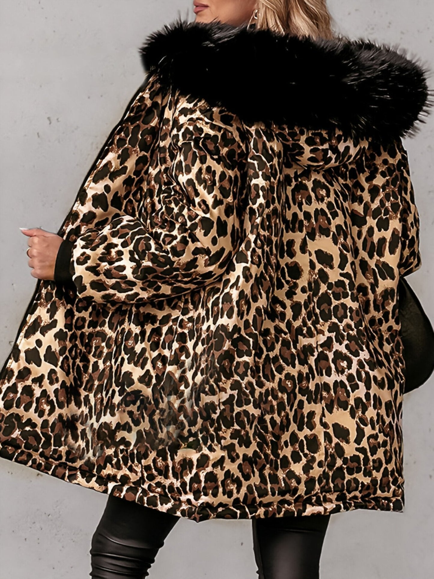 Women's Leopard Print Hooded Reversible Coat