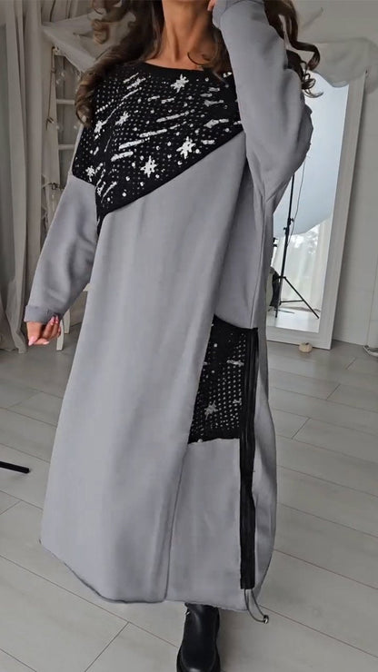 Women's Off-shoulder Long Sleeve Patchwork Dress