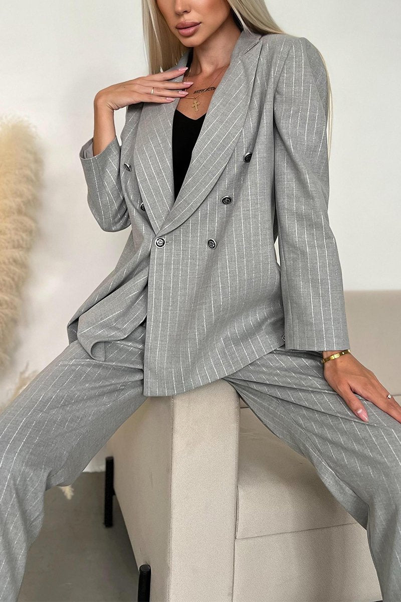 Women's Casual Lapel Striped Suit Two Piece