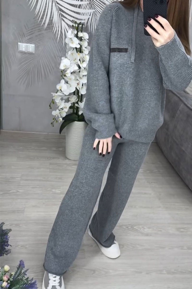 Women's Hooded Long-sleeved Knitted Sweater Two-piece Set