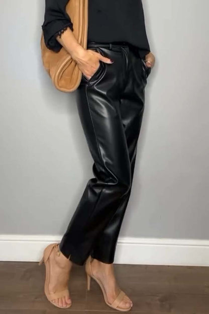 Women's Fashion Solid Color Leather Pants