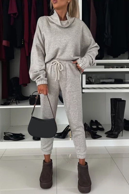 Women's Solid Color Pullover Sports and Leisure Suit grey