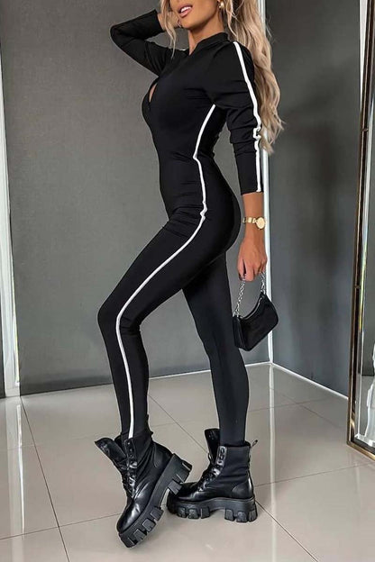 Women's Athletic Slim Side Web Half-Zip Jumpsuit