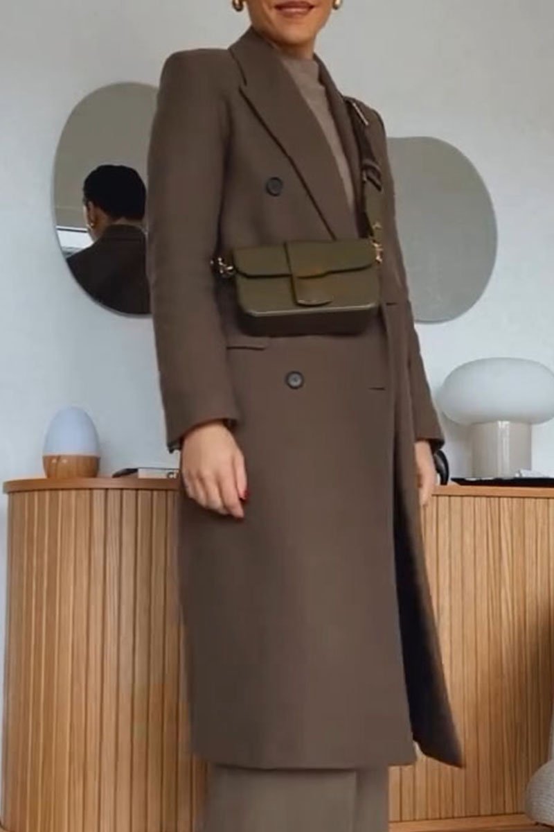 Women's V-neck Solid Color Long Coat