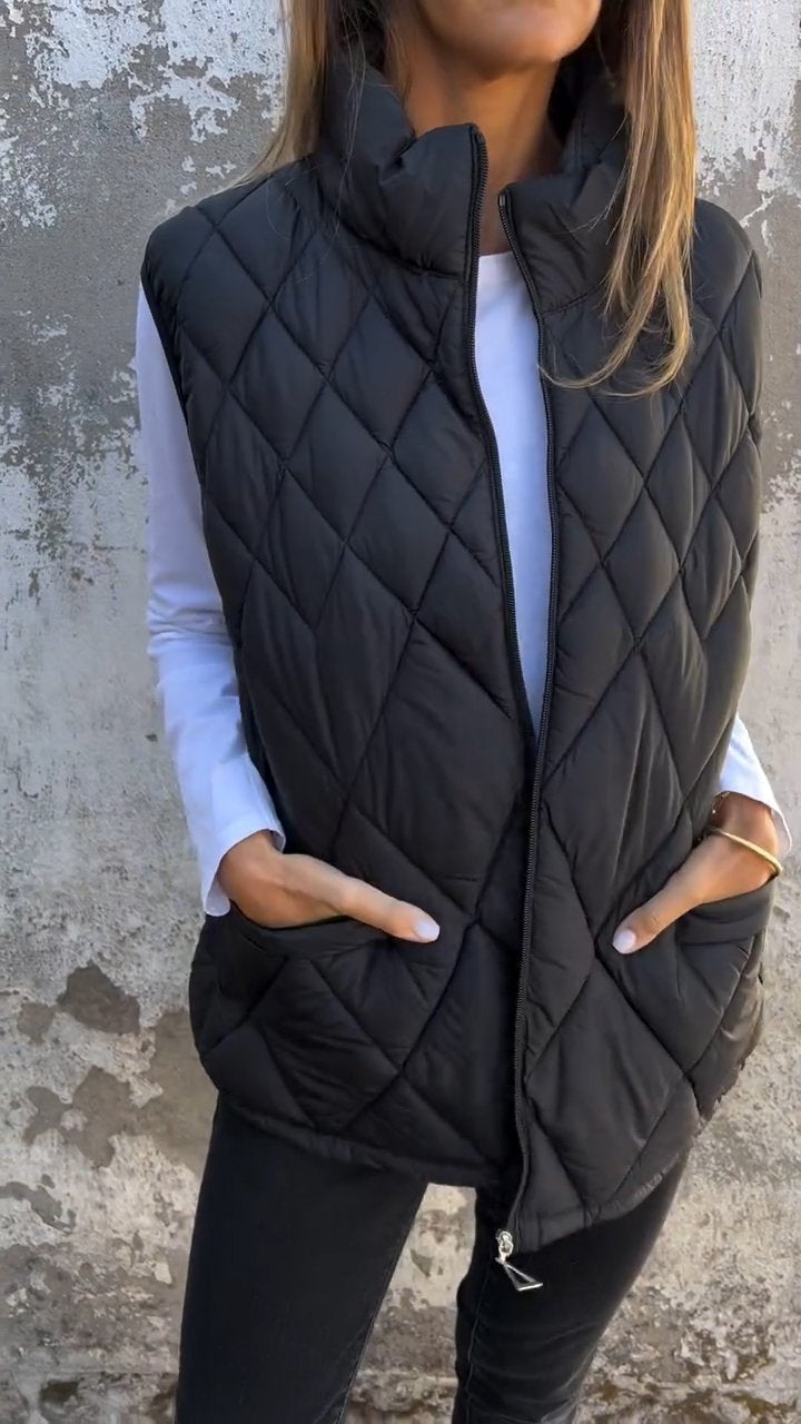 Ladies Winter All with Solid Color Casual Vest Coat black