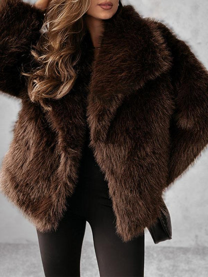 Women's Solid Color Lapel Plush Coat