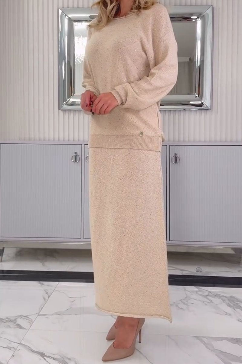 Women's Round Neck Long Sleeve Skirt Suit