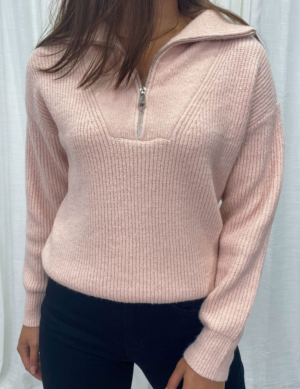 Women's Sweater Solid Color Base Stand Collar Tops Blush Pink