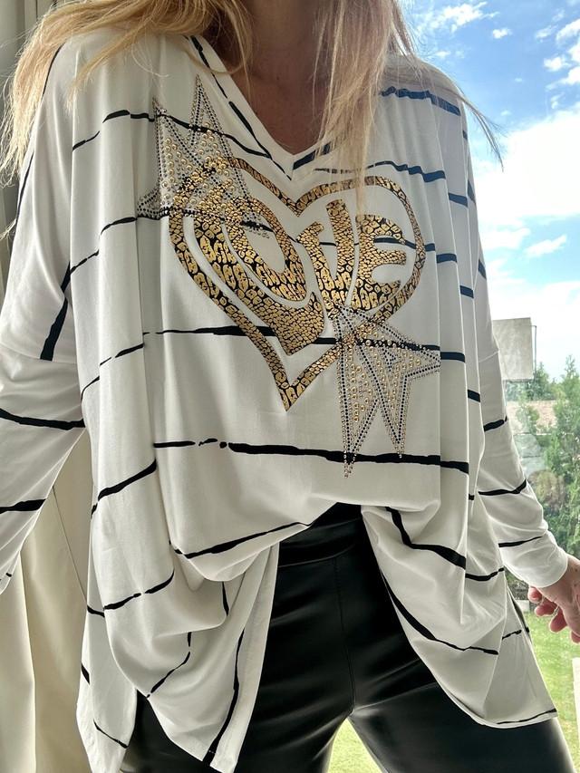 Women's Casual Heart Print Striped Long Sleeve Top