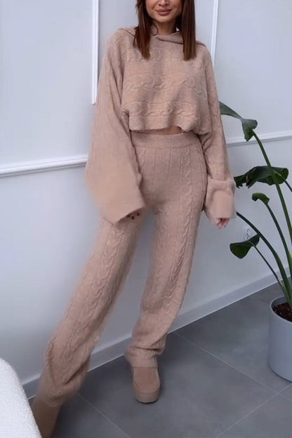 Women's Casual Hooded Long-sleeved Two-piece Suit apricot