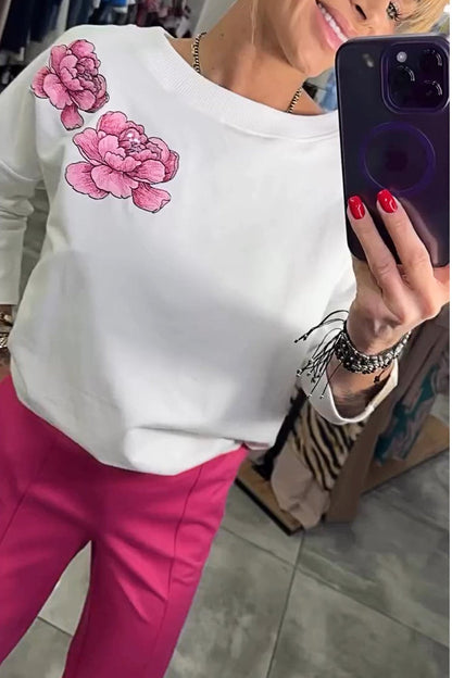 Women's Floral Round Neck Sweatshirt & Pants Two-piece Set