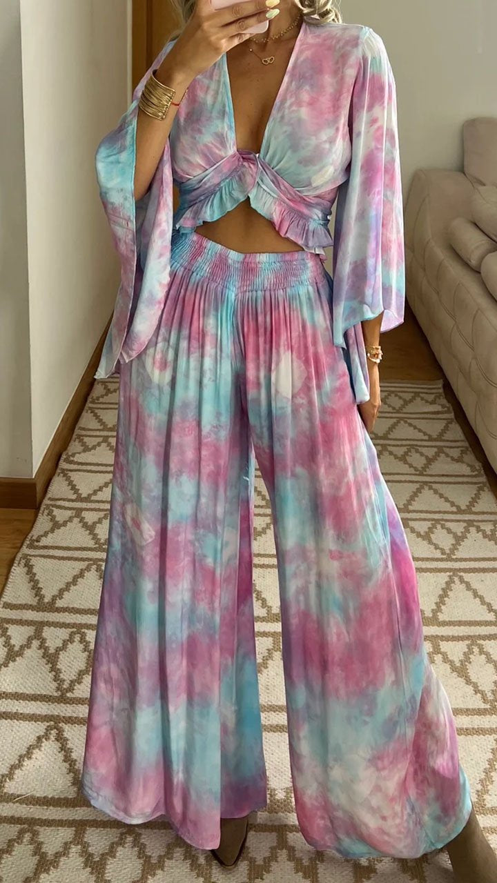 Women's Casual Tie Dye Long Sleeve Suit pink