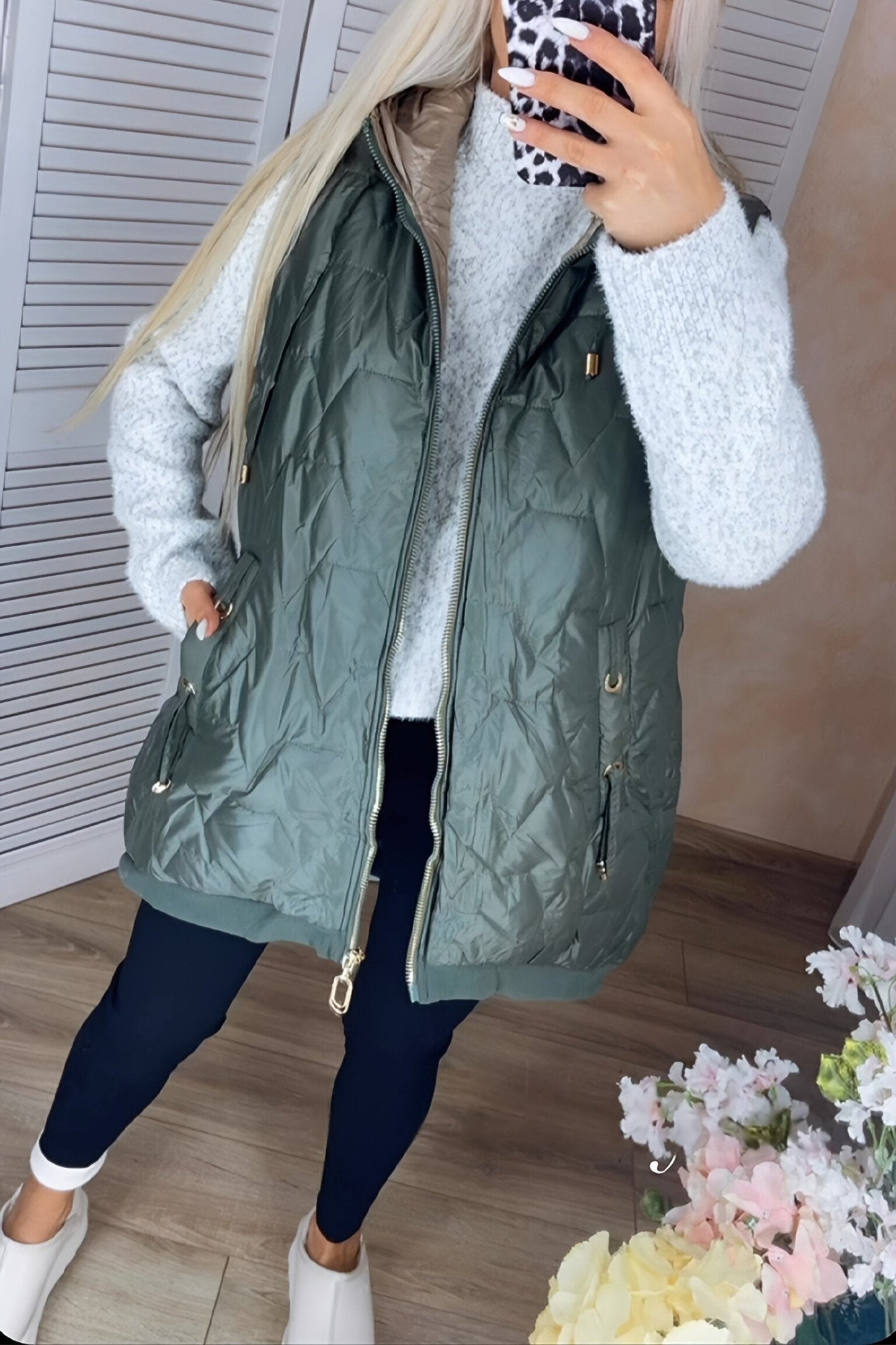 Women's Hooded Sleeveless Jacket green