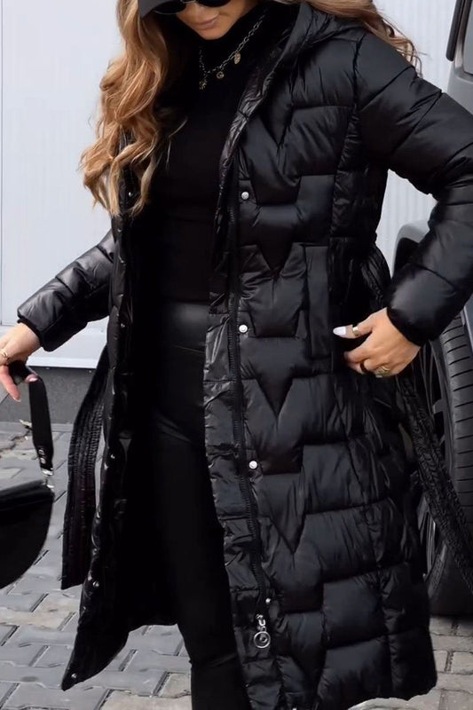 Women's Winter Mid-length Zipper Hooded Warm Coat black