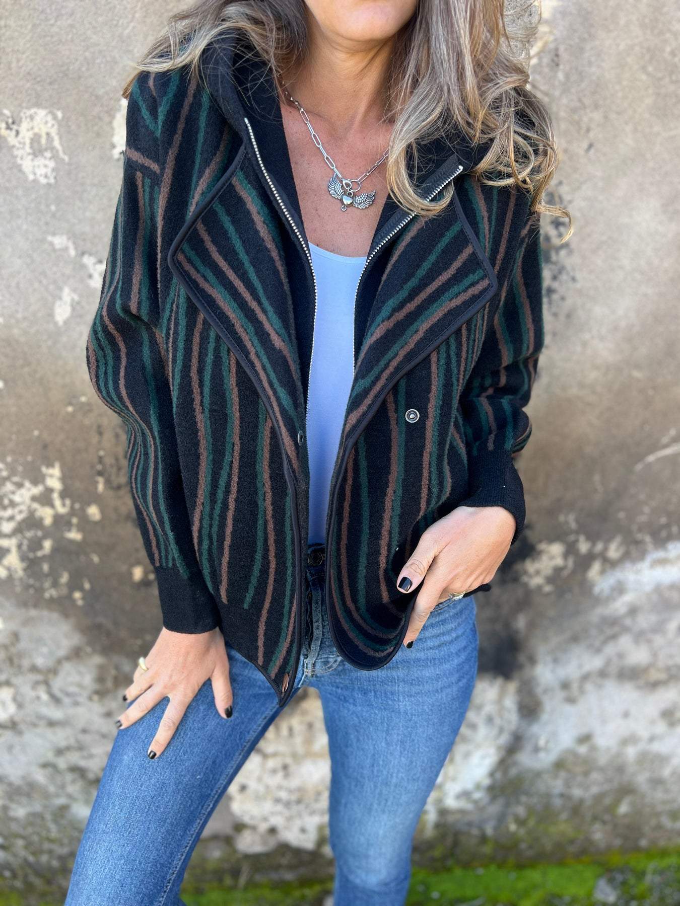 Women's Hooded Striped Casual Jacket