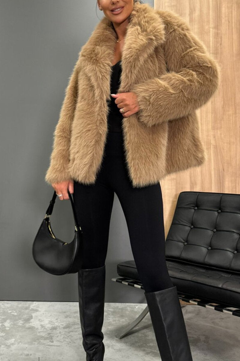 Women's Lapel Long Sleeve Faux Fur Coat