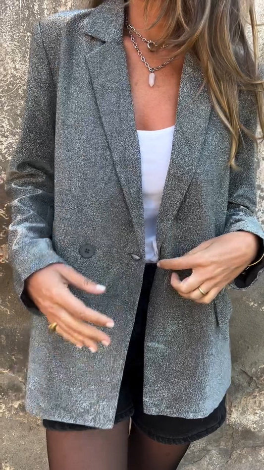 Ladies Wear A Simple Winter Blazer In A Solid Color with Lapels grey